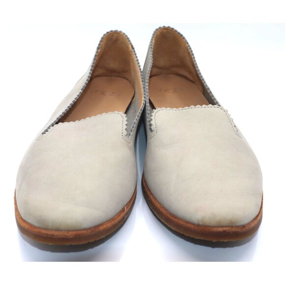 Ugg Leather Slip-On Flats Women Size 9.5 Beige Scalloped Edge Casual Shoes - Picture 1 of 6